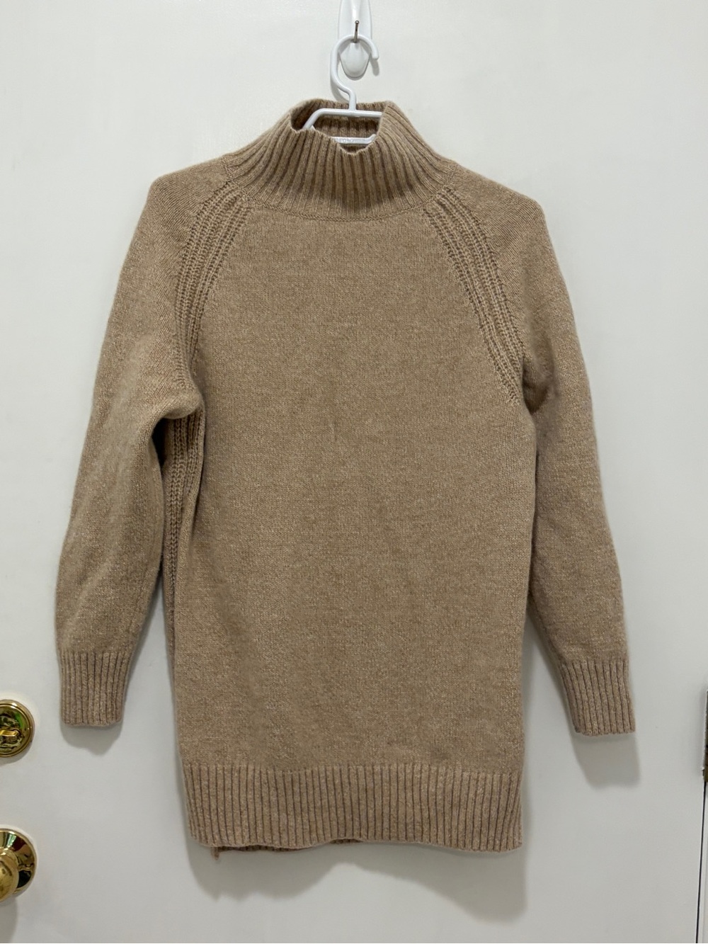 Women's Merino Wool Cozy High-Neck Knit Sweater in Camel